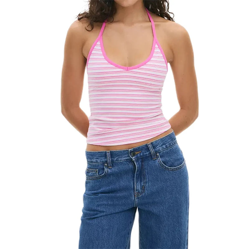 גופיית פסים קצרה V-צוואר דגם אדל